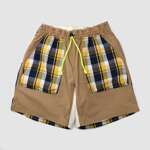 POSHBOY 'W POCKET' CHECK SHORTS -BEIGE-